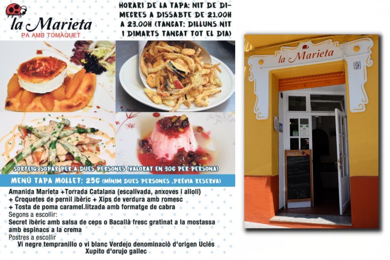 Restaurant La Marieta, Tapa Mollet, íntimo y familiar, aniversarios,cenas románticas,  cenas de empresa y celebraciones en Mollet del Vallès, Barcelona