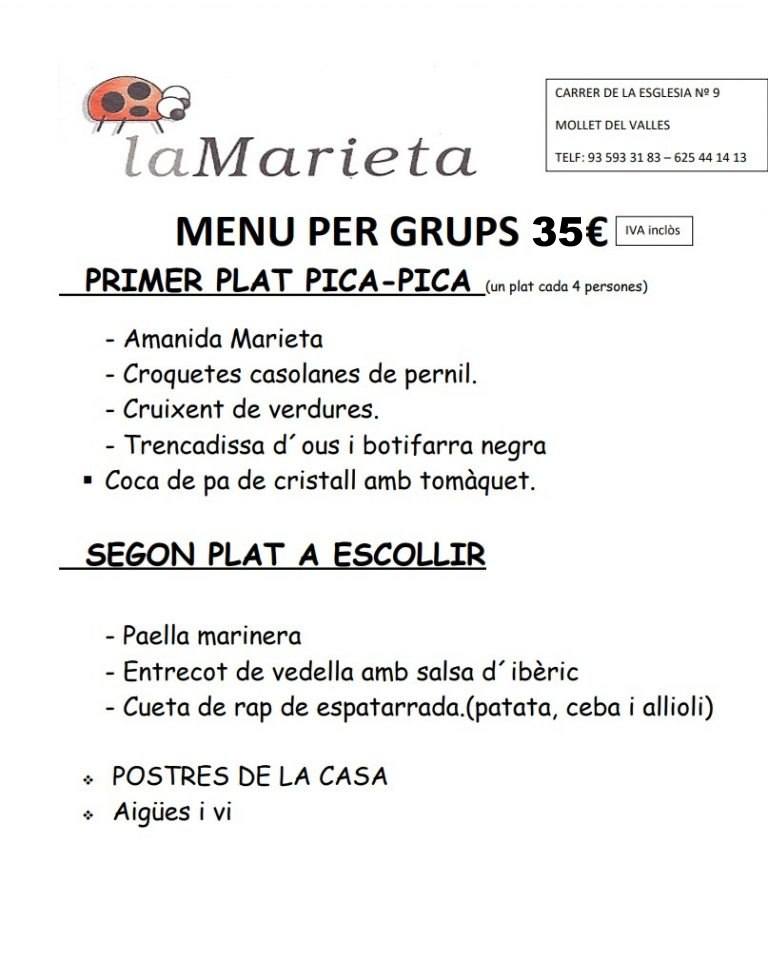 Menu grupos la Marieta 35 €